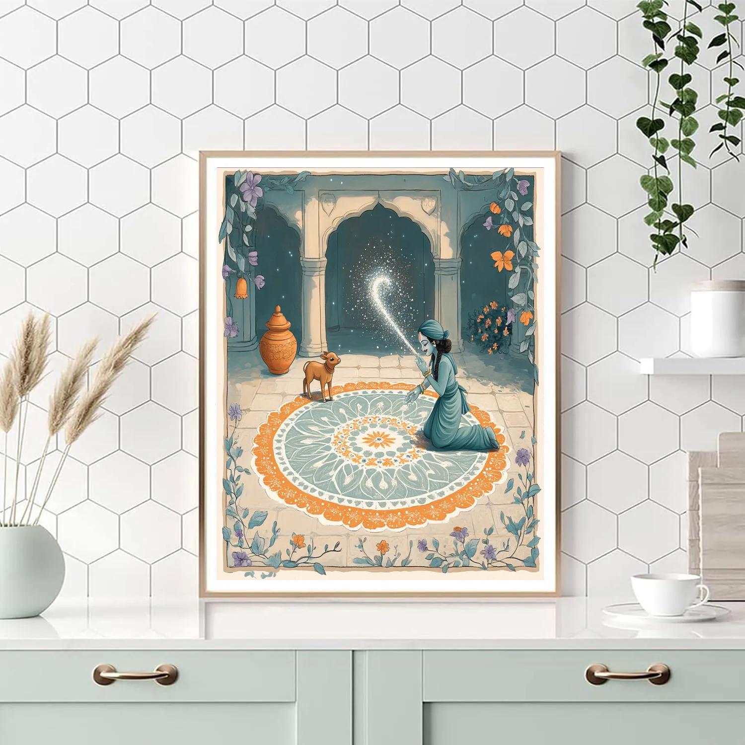 Krishna Painting Rangoli With Comet Dust Paint by numbers art