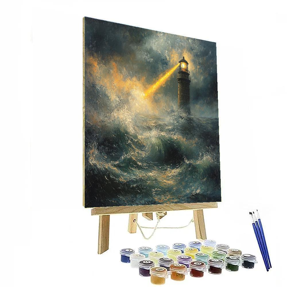JMW Turner Inspired Storm Over Lighthouse And Sea Number painting