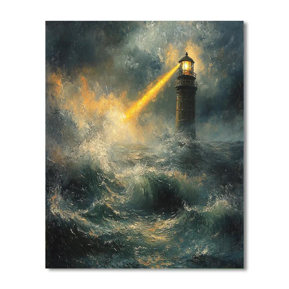 JMW Turner Inspired Storm Over Lighthouse And Sea Number painting