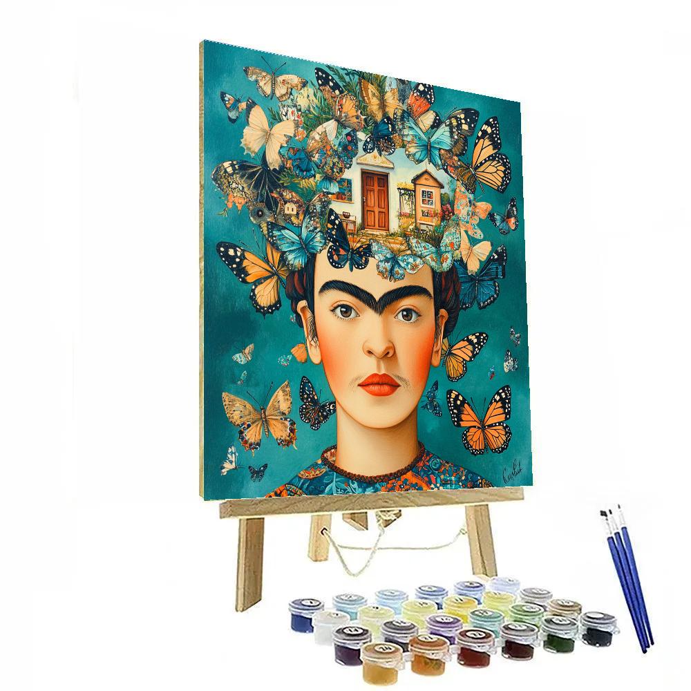 Frida Kahlo Inspired Portrait With Butterflies And Memories paint by number