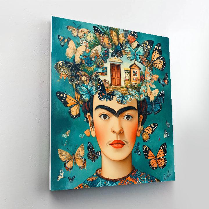 Frida Kahlo Inspired Portrait With Butterflies And Memories paint by number