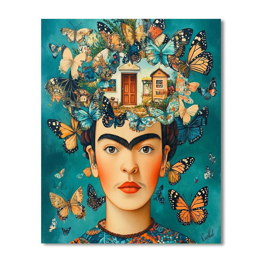Frida Kahlo Inspired Portrait With Butterflies And Memories paint by number