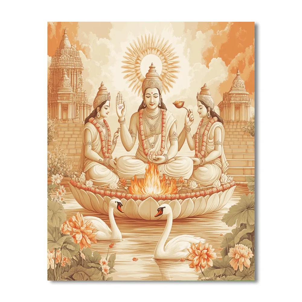 Riverbank Ritual Under Brahma Skies Painting by numbers kit