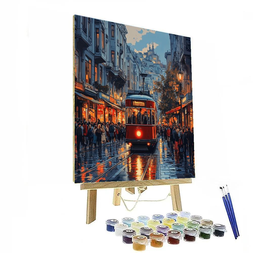 Night Tram Lines On Istiklal Avenue Istanbul Turkey paint by number