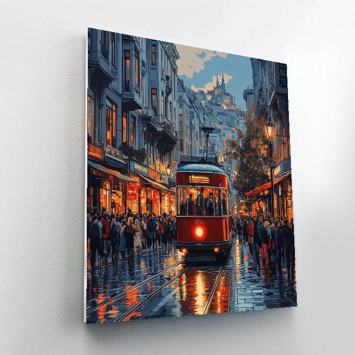 Night Tram Lines On Istiklal Avenue Istanbul Turkey paint by number