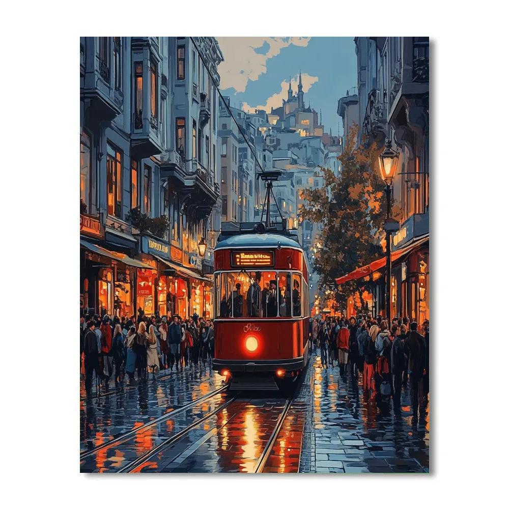 Night Tram Lines On Istiklal Avenue Istanbul Turkey paint by number