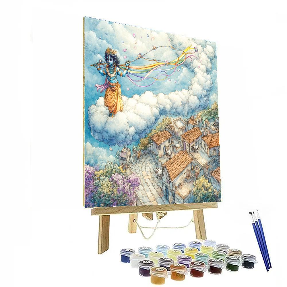 Krishna Guiding A Cloud Chariot Over Vrindavan paint by number