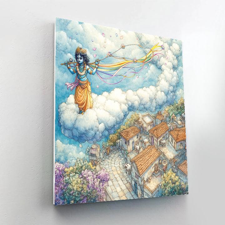 Krishna Guiding A Cloud Chariot Over Vrindavan paint by number