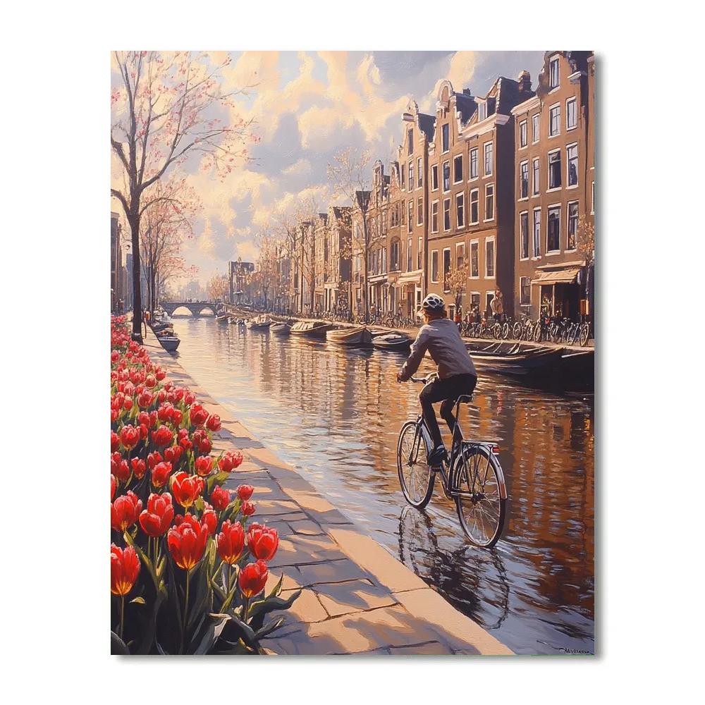 Riverside Bike Lane At Amstel Quay Amsterdam Netherlands Number painting