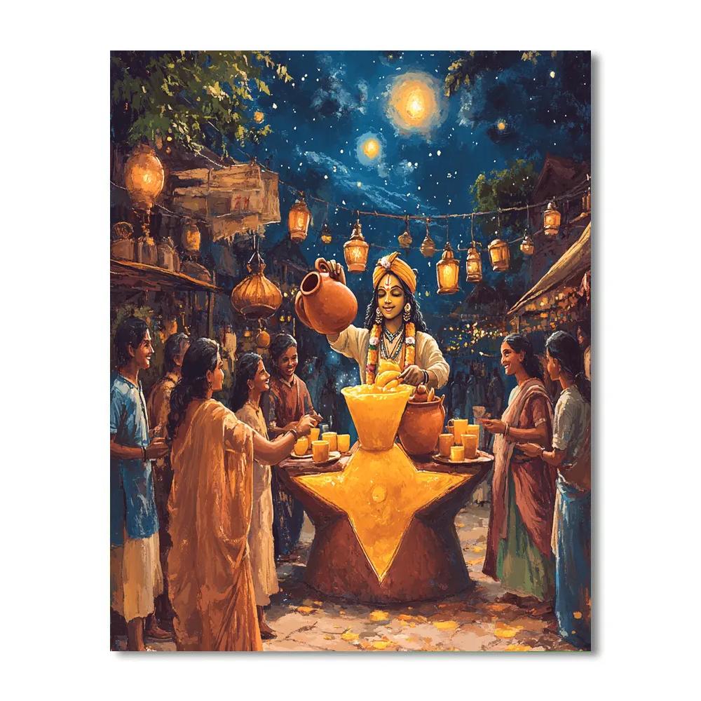 Krishna Serving Mango Lassi At A Star Market Number painting