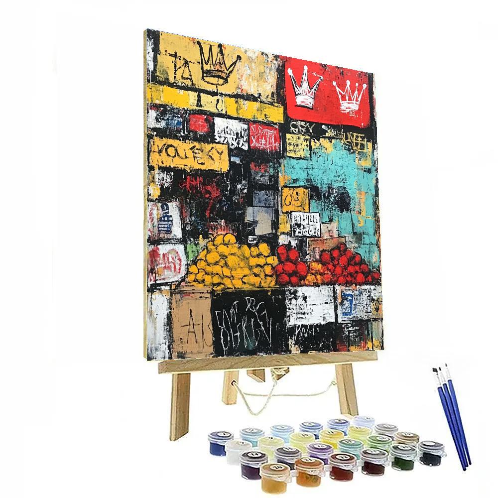Jean Michel Basquiat Inspired Street Market Energy Number painting
