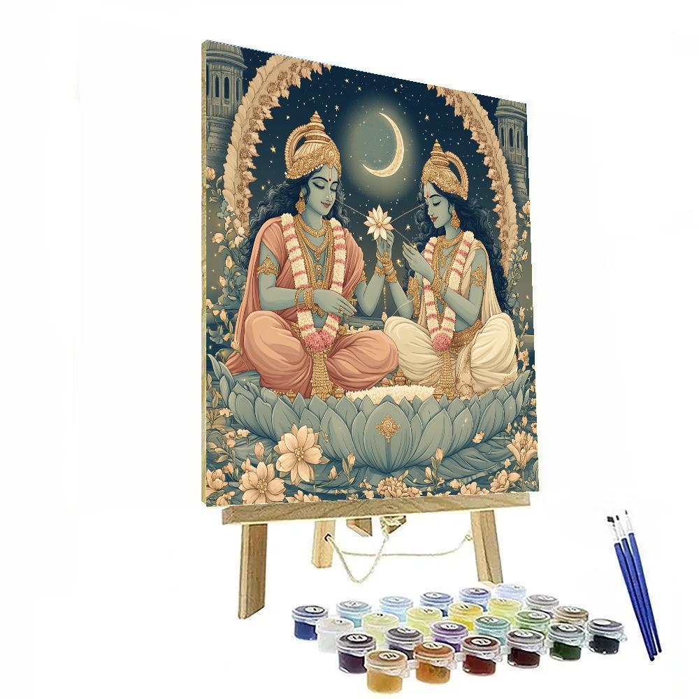 Vishnu And Lakshmi Weaving A Star Garland Number painting