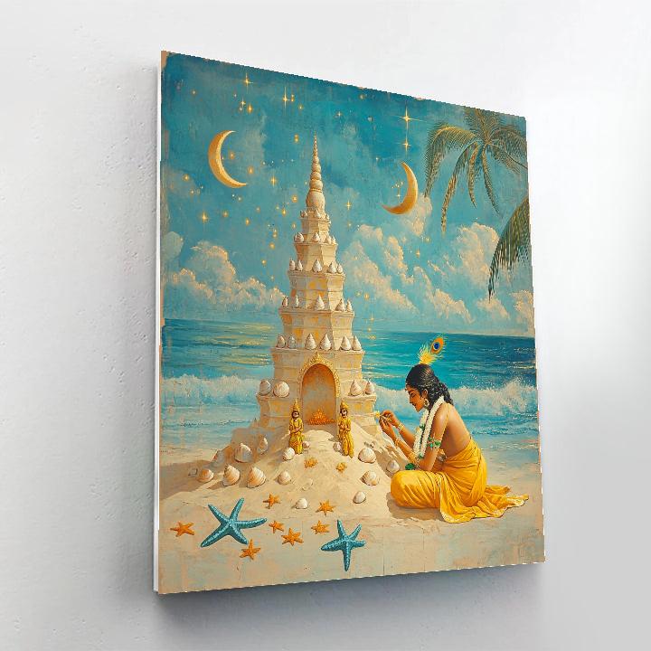 Krishna Building A Sand Temple On A Celestial Beach Numbered painting kits