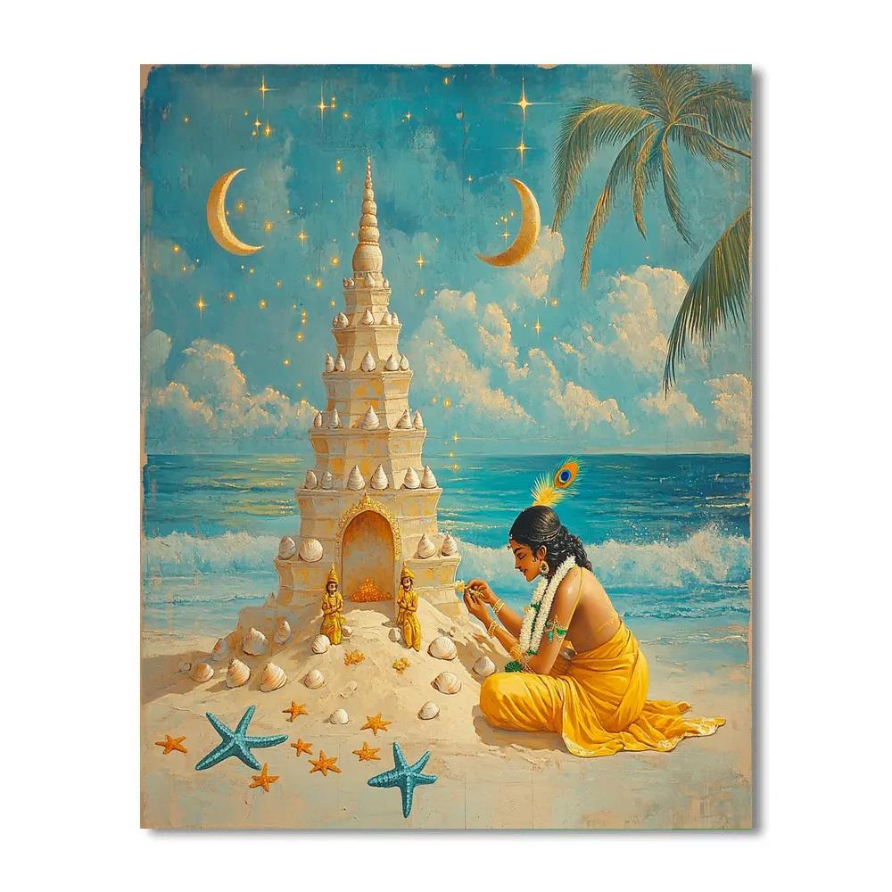 Krishna Building A Sand Temple On A Celestial Beach Numbered painting kits