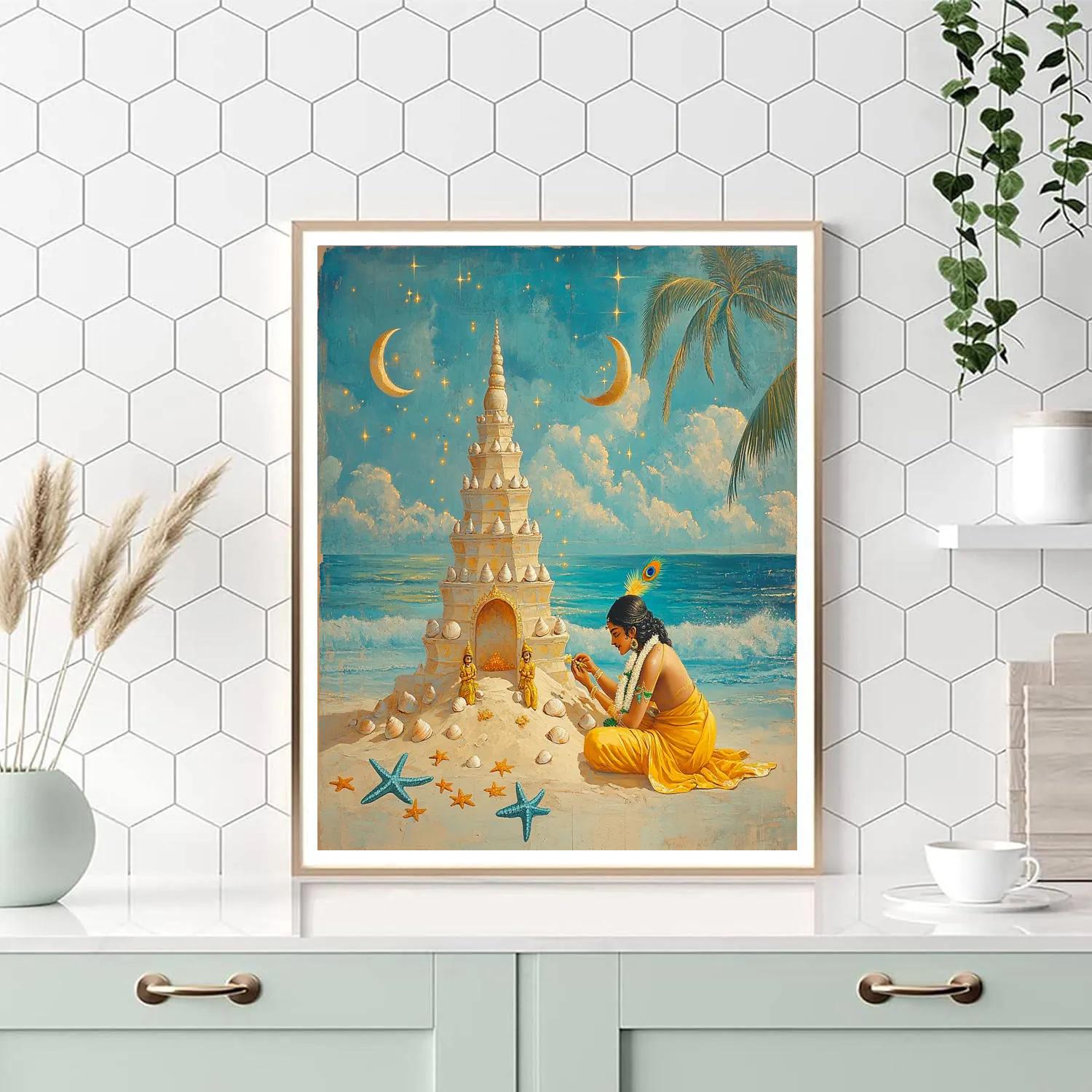 Krishna Building A Sand Temple On A Celestial Beach Numbered painting kits