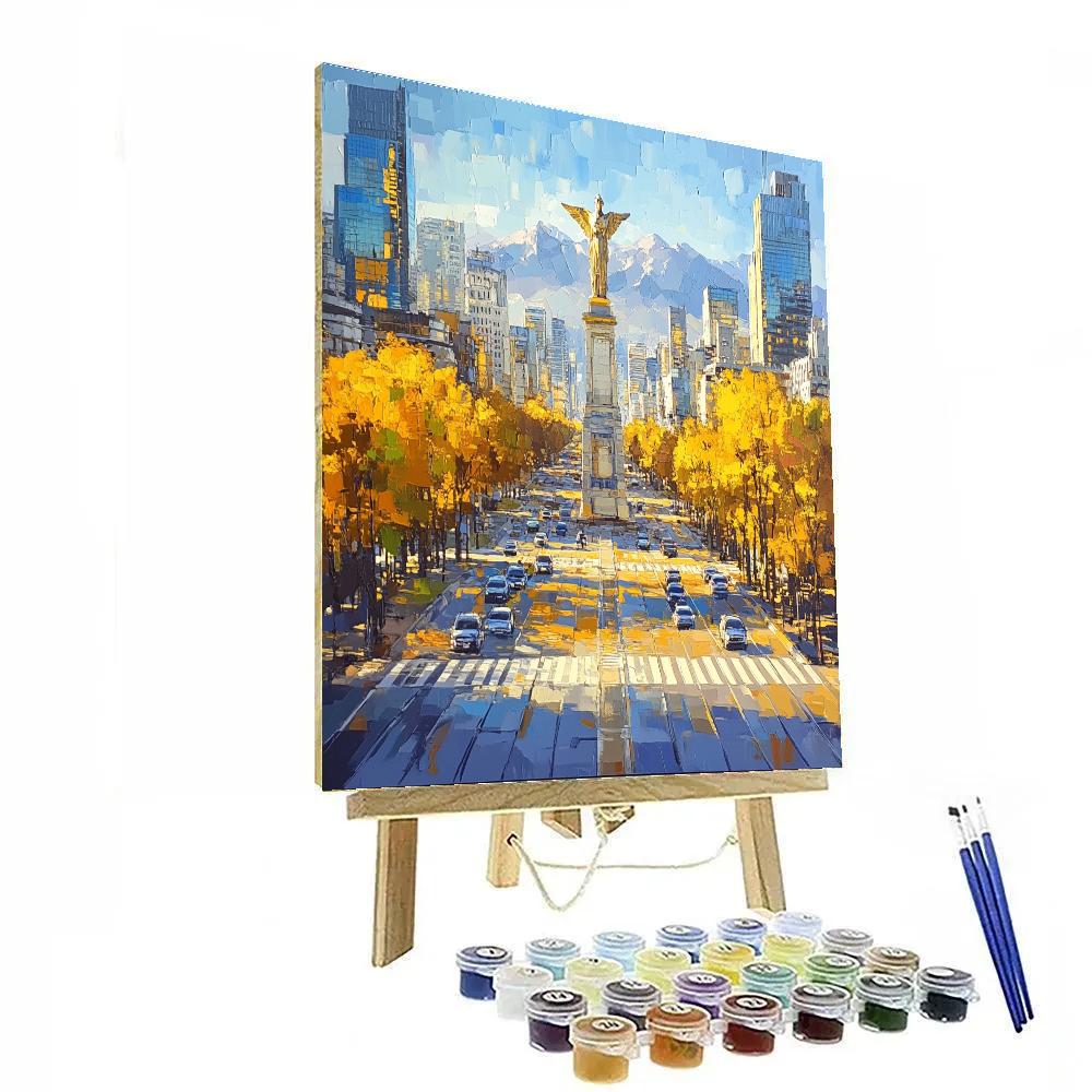 Mountain Framed Avenue At Paseo De La Reforma Mexico City Mexico painting number kit