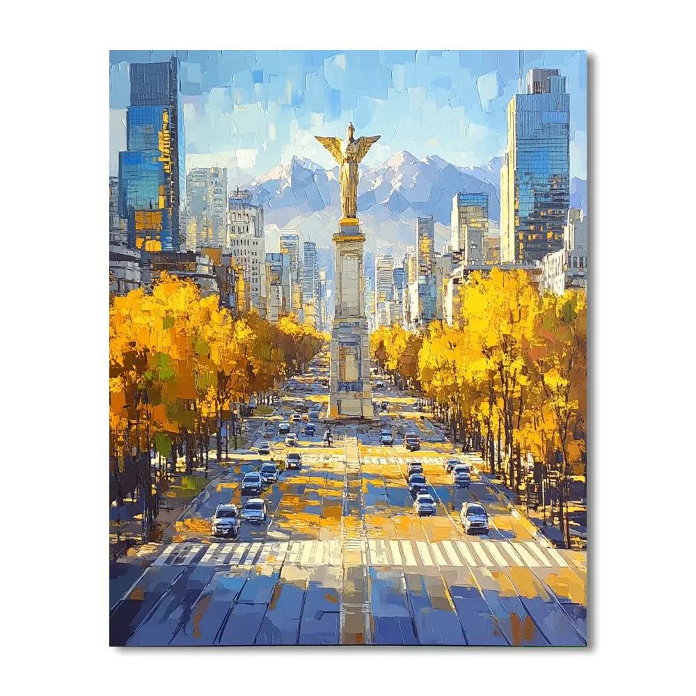 Mountain Framed Avenue At Paseo De La Reforma Mexico City Mexico painting number kit