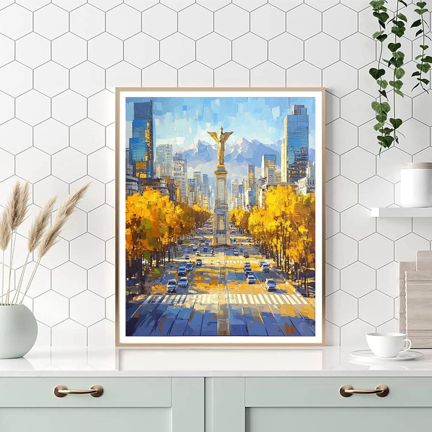 Mountain Framed Avenue At Paseo De La Reforma Mexico City Mexico painting number kit