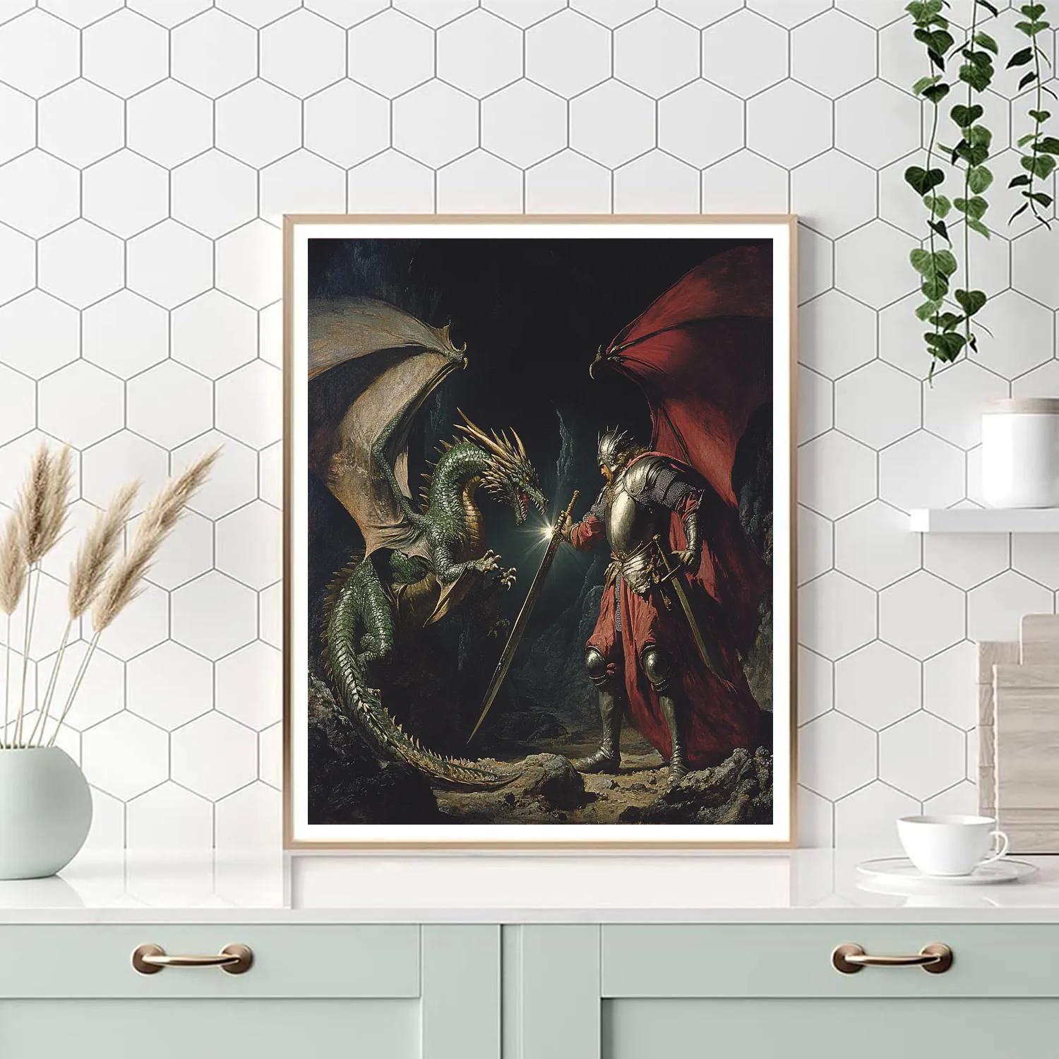 Caravaggio Inspired Mythic Dragon And Knight Encounter DIY paint by numbers