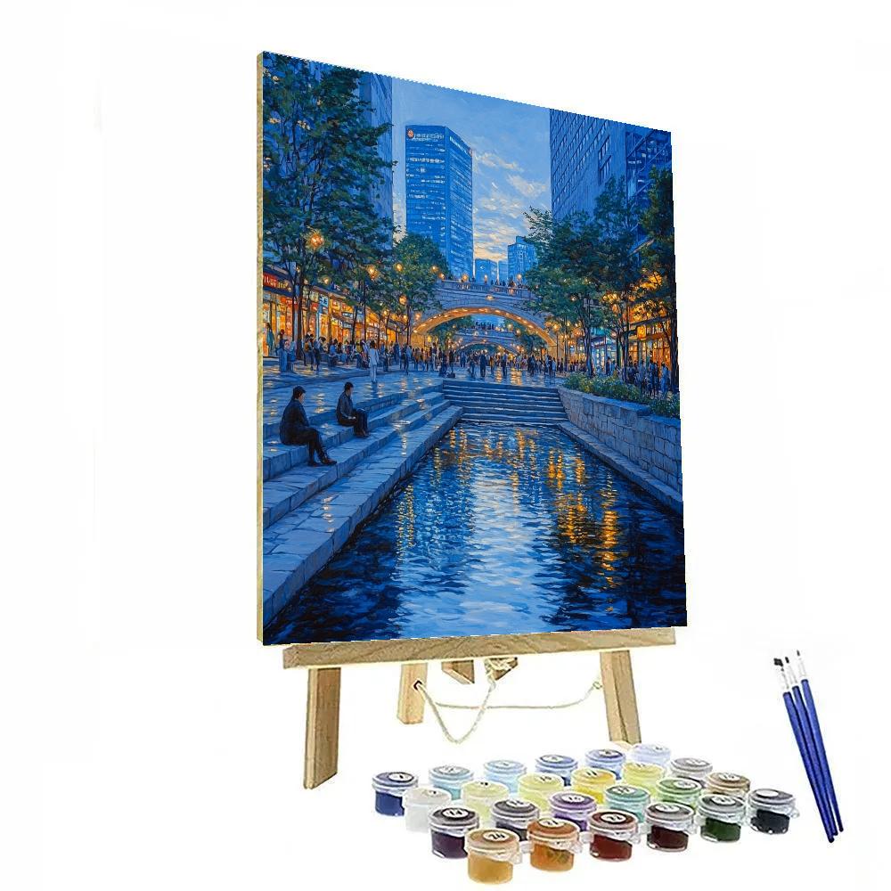 Seoul City Glow At Cheonggyecheon Stream Seoul South Korea Paint by numbers kits