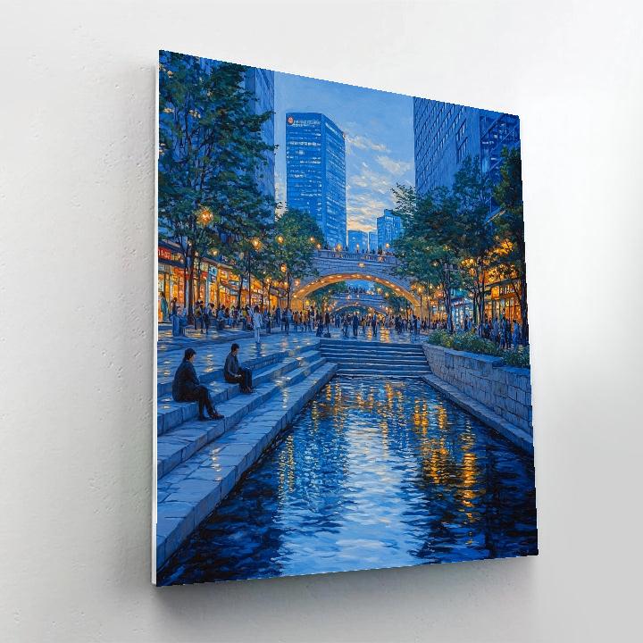 Seoul City Glow At Cheonggyecheon Stream Seoul South Korea Paint by numbers kits