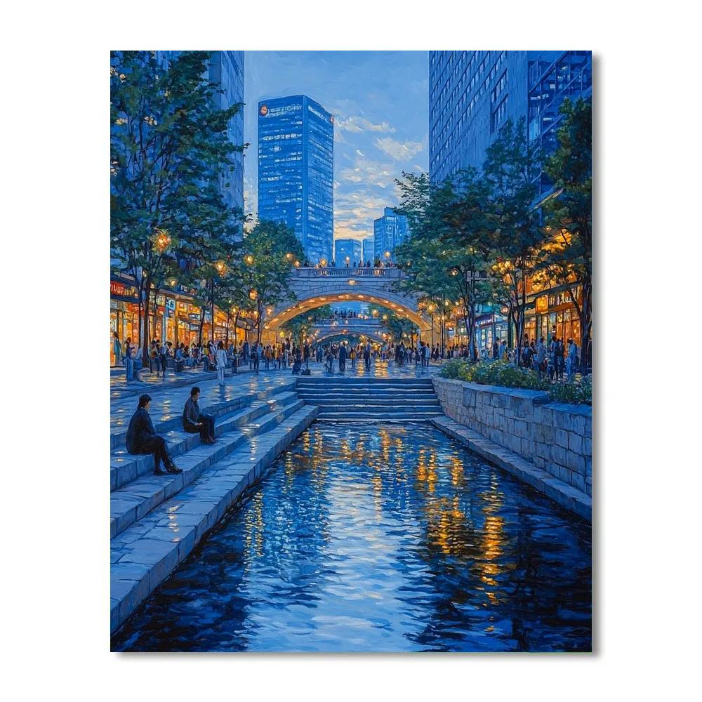 Seoul City Glow At Cheonggyecheon Stream Seoul South Korea Paint by numbers kits