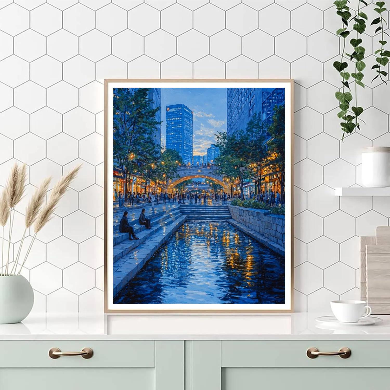 Seoul City Glow At Cheonggyecheon Stream Seoul South Korea Paint by numbers kits