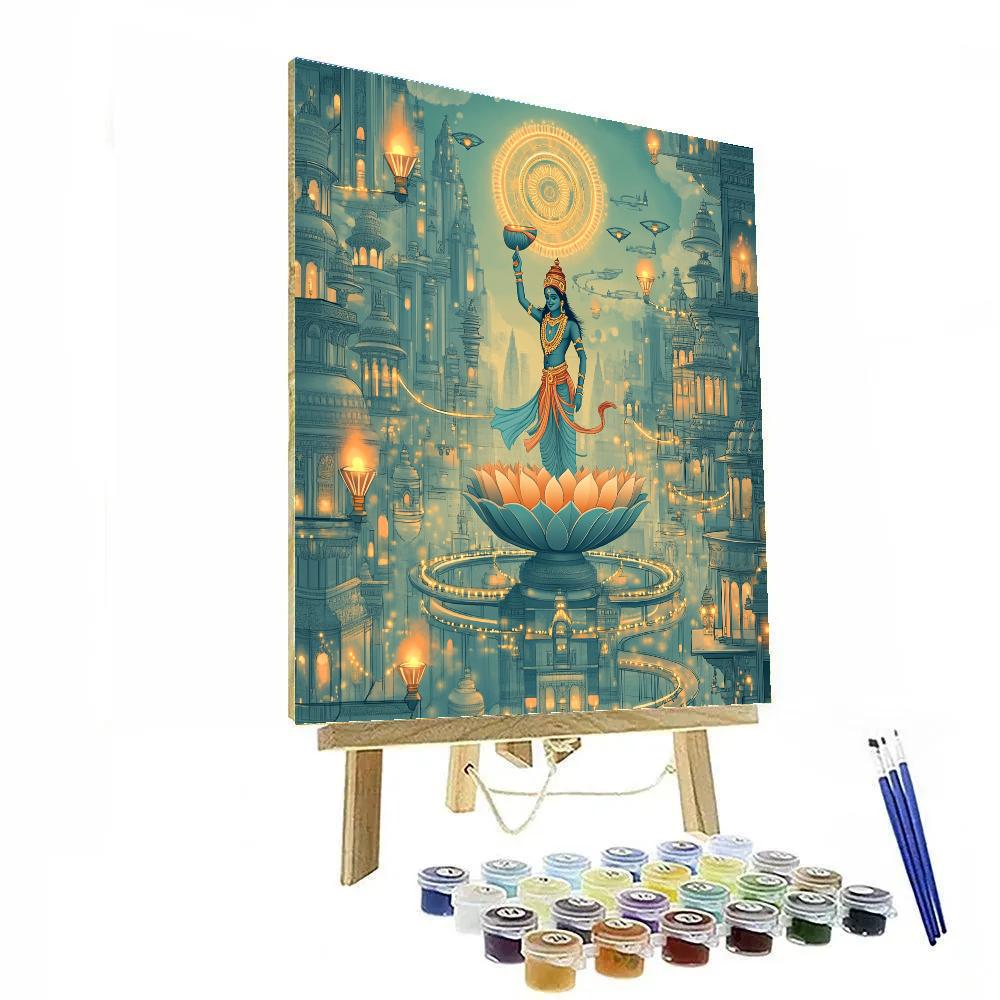 Vishnu In The Lotus Circuit City paint by color