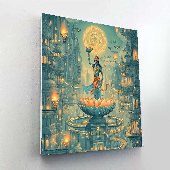 Vishnu In The Lotus Circuit City paint by color