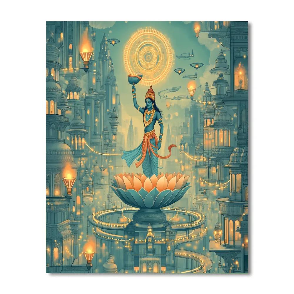 Vishnu In The Lotus Circuit City paint by color