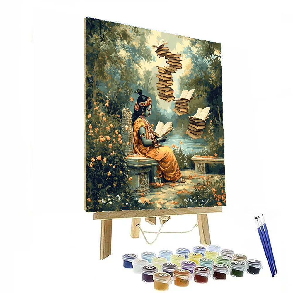 Krishna And The Floating Library Of Palm Leaf Stars DIY paint by numbers