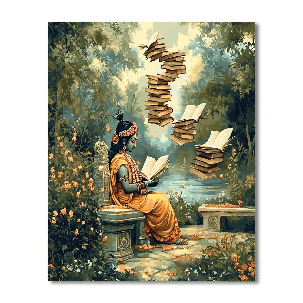 Krishna And The Floating Library Of Palm Leaf Stars DIY paint by numbers