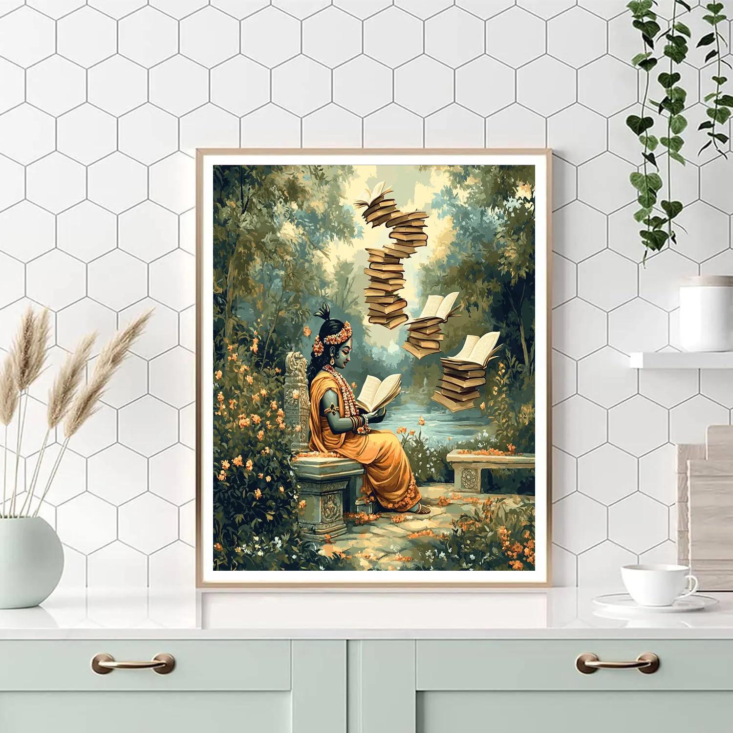 Krishna And The Floating Library Of Palm Leaf Stars DIY paint by numbers