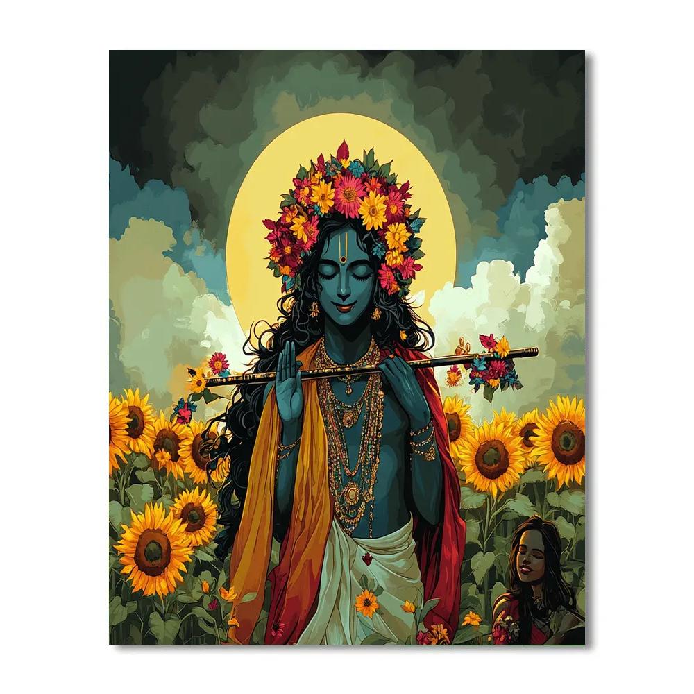 Krishna In The Solar Eclipse Flower Crown Paint by numbers kits