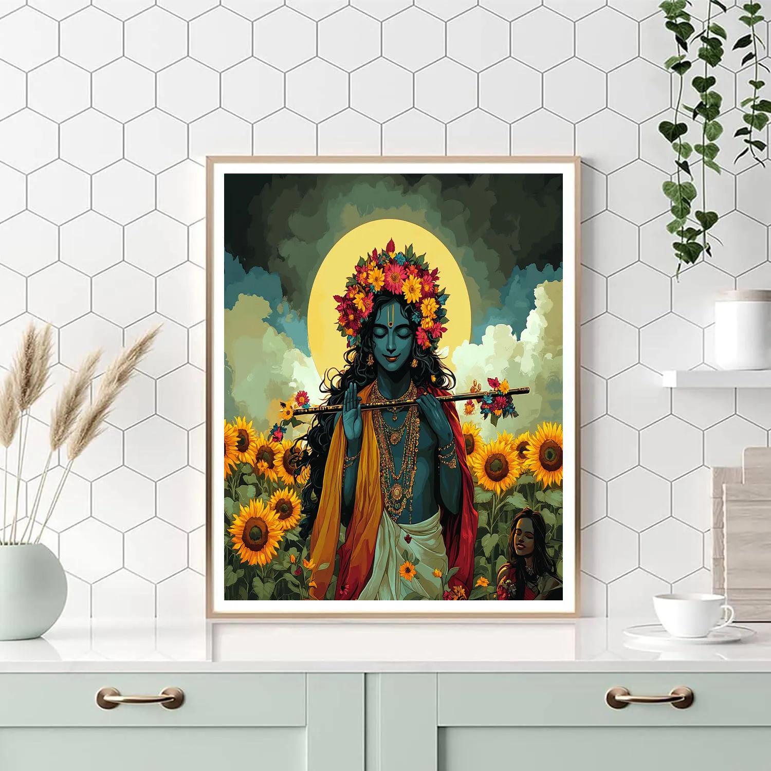 Krishna In The Solar Eclipse Flower Crown Paint by numbers kits
