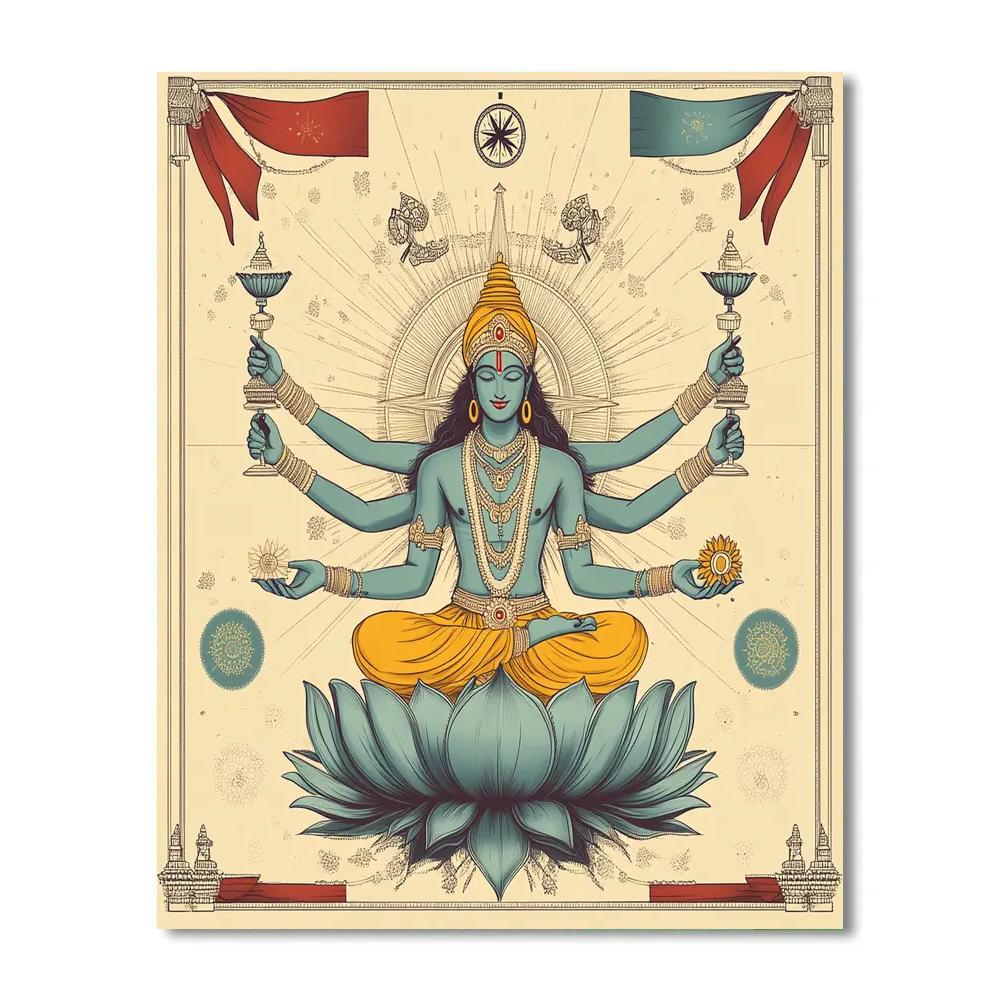 Vishnu Blessing The Four Directions Compass Mandala Numbered painting kits