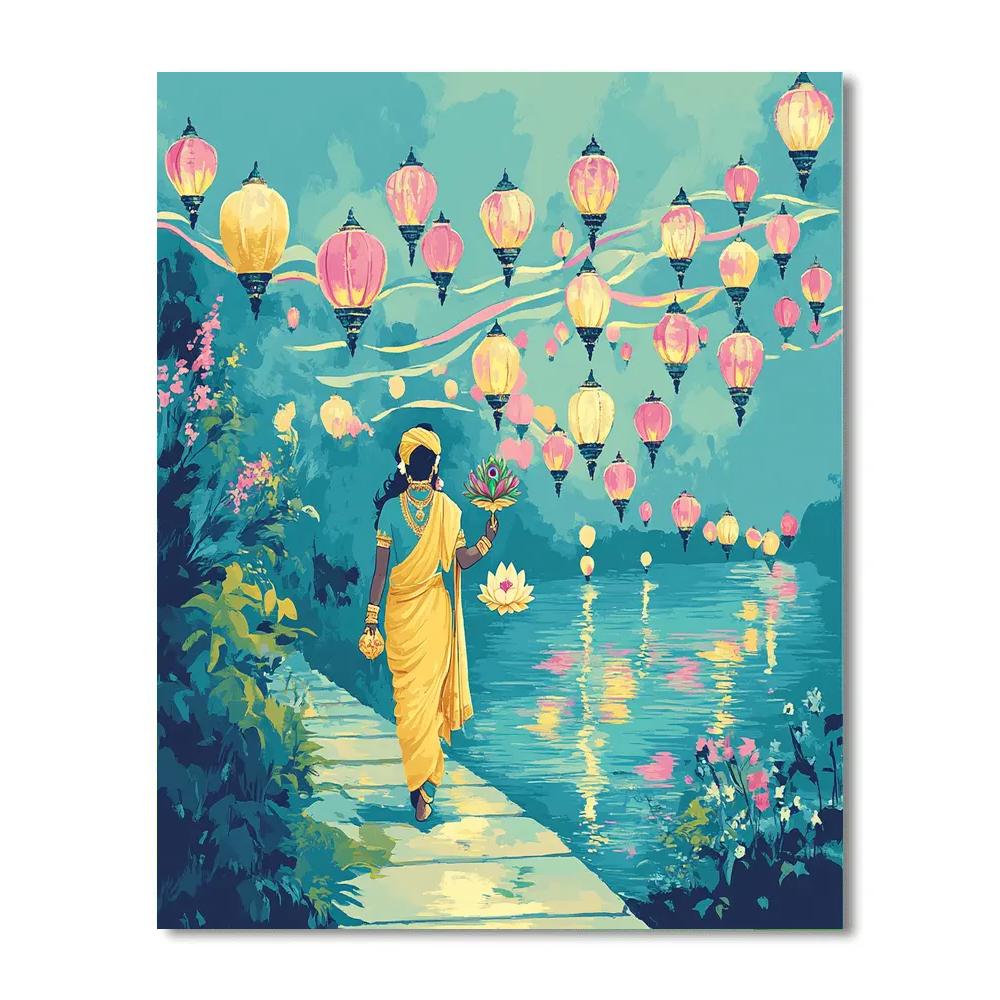 Krishna And The Aurora Yamuna Lanterns Paint by numbers kits