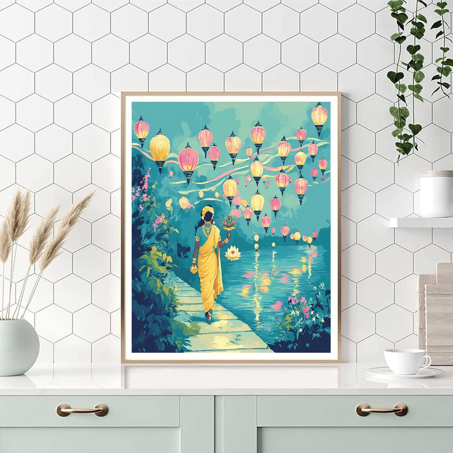 Krishna And The Aurora Yamuna Lanterns Paint by numbers kits
