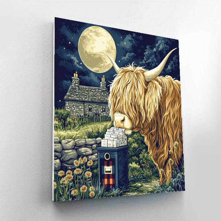 Highland Cow Moonlit Thistle Post Office paint by color