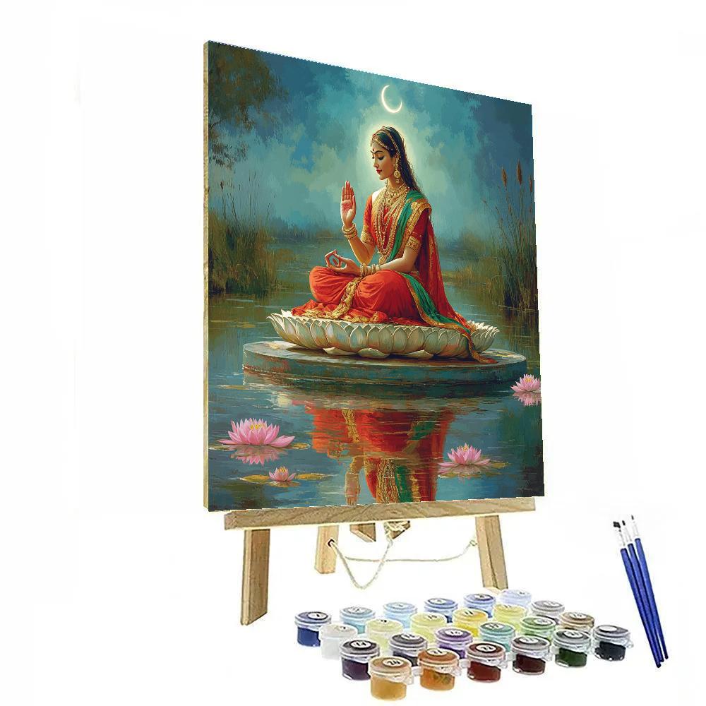 Lotus Lake Reflection With Parvati In Quiet Prayer Painting by numbers kit