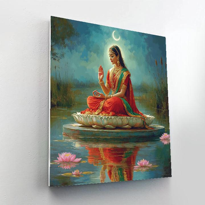 Lotus Lake Reflection With Parvati In Quiet Prayer Painting by numbers kit
