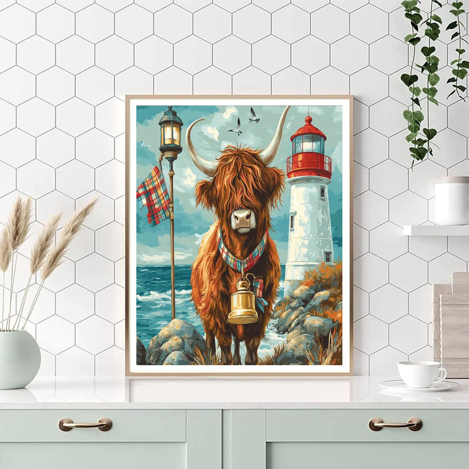 Highland Cow Lighthouse Keeper Numbered painting kits