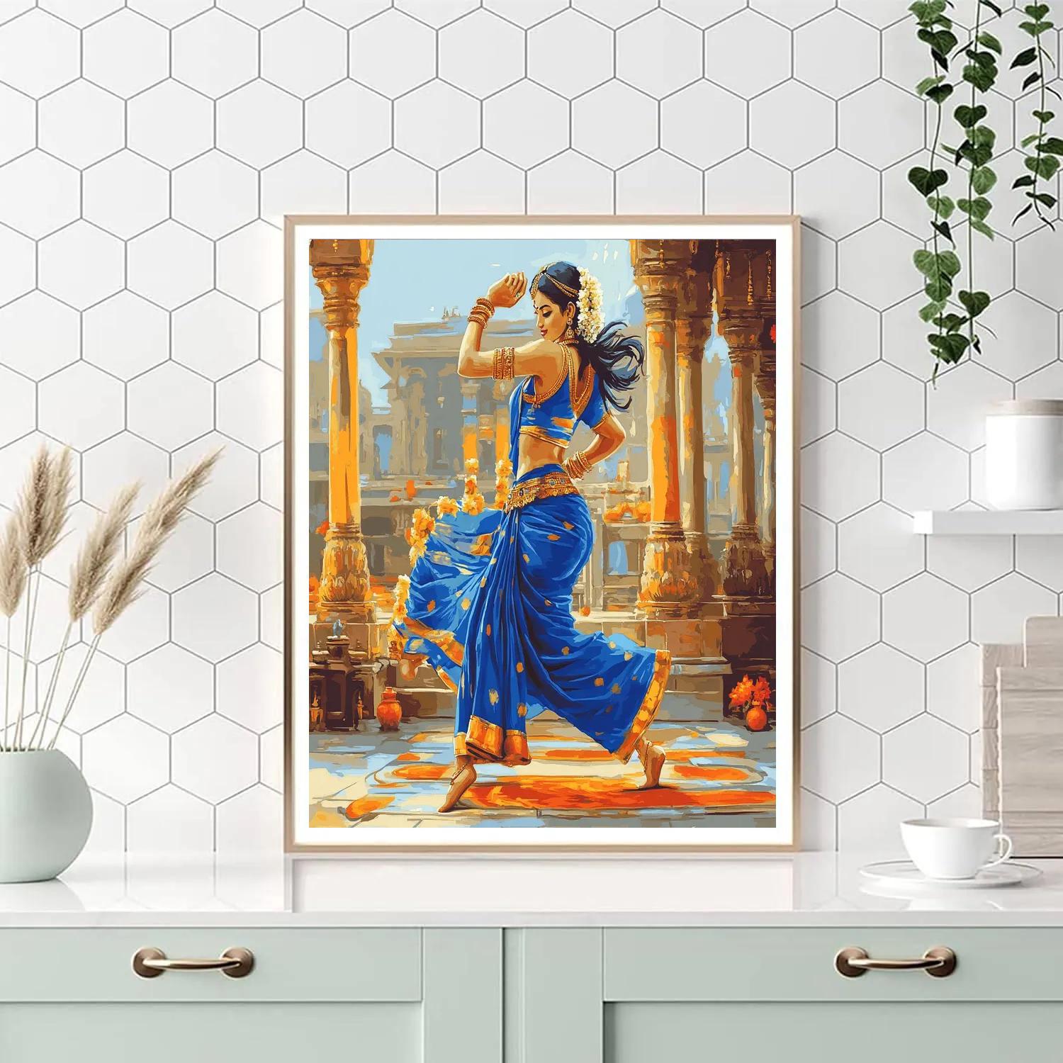 Temple Courtyard Dance, Parvati In Rhythmic Grace paint by color