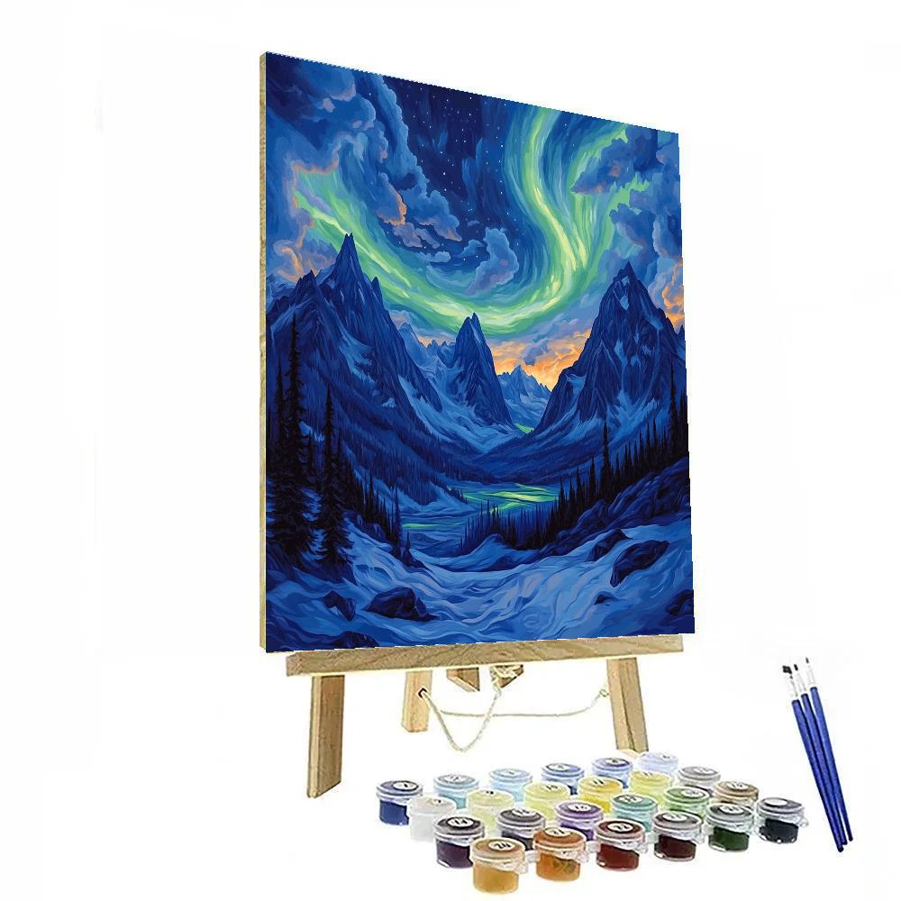 Frederick Varley Inspired Aurora Storm Over Obsidian Peaks Number painting