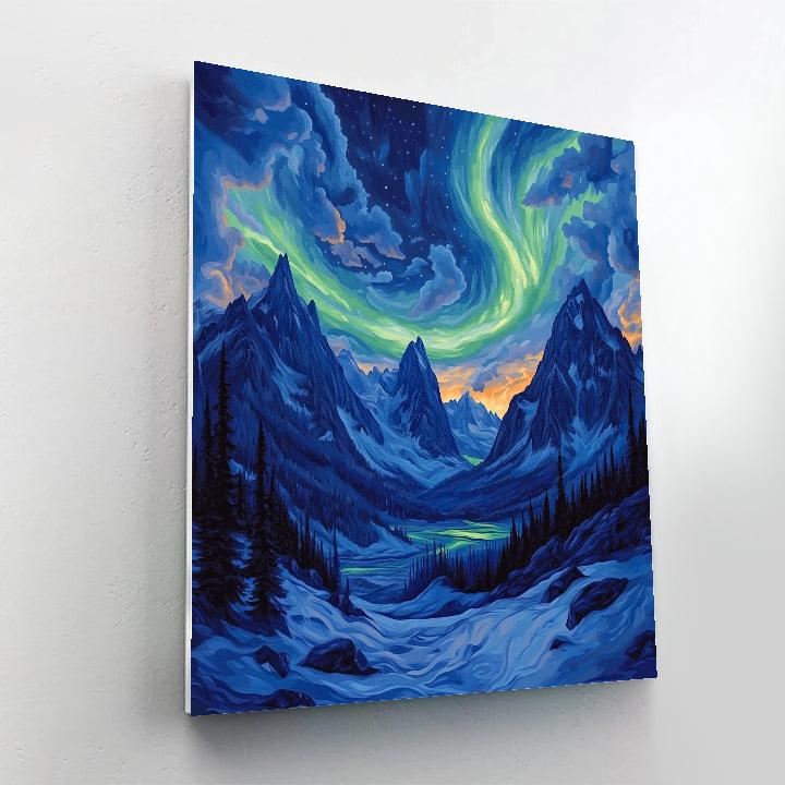 Frederick Varley Inspired Aurora Storm Over Obsidian Peaks Number painting
