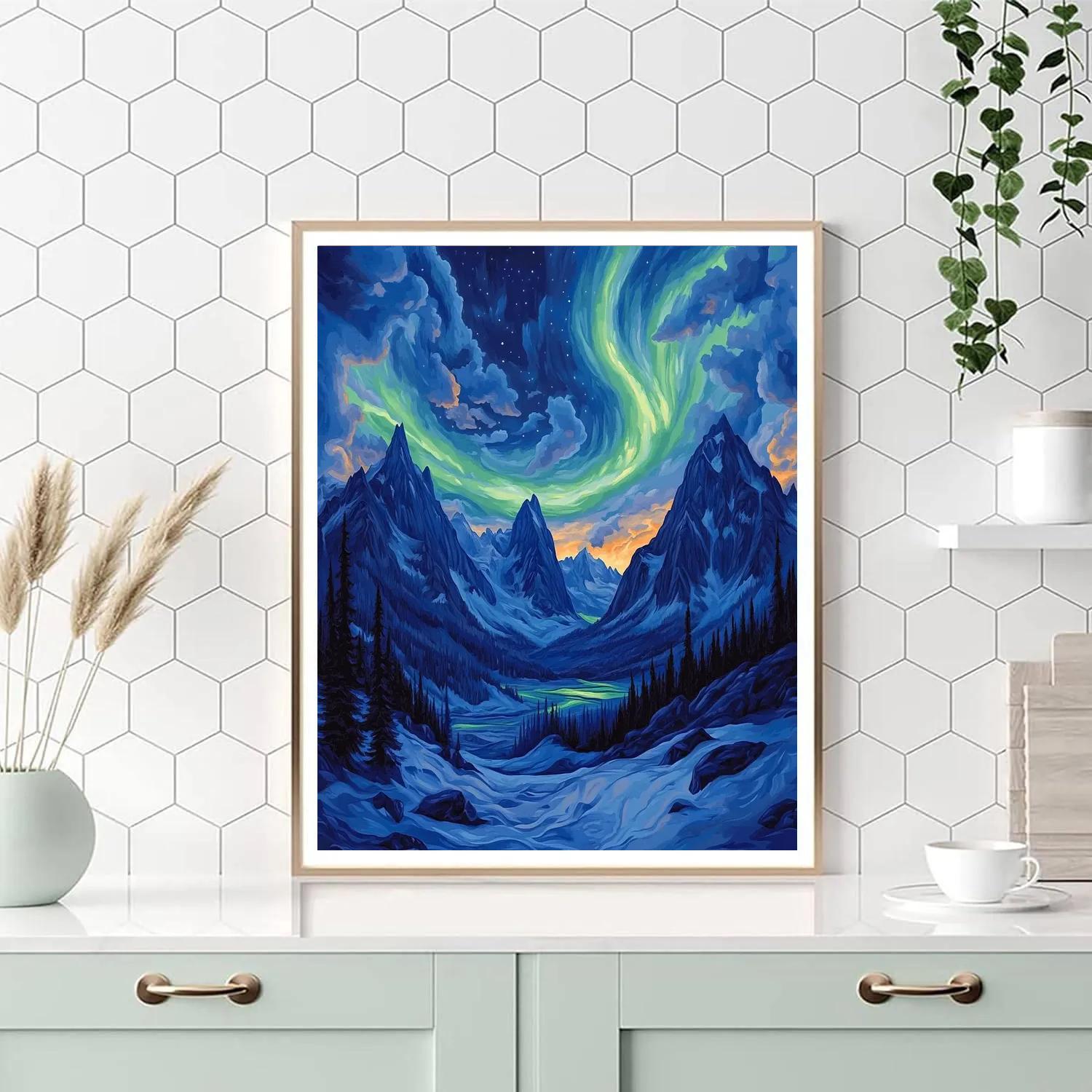 Frederick Varley Inspired Aurora Storm Over Obsidian Peaks Number painting