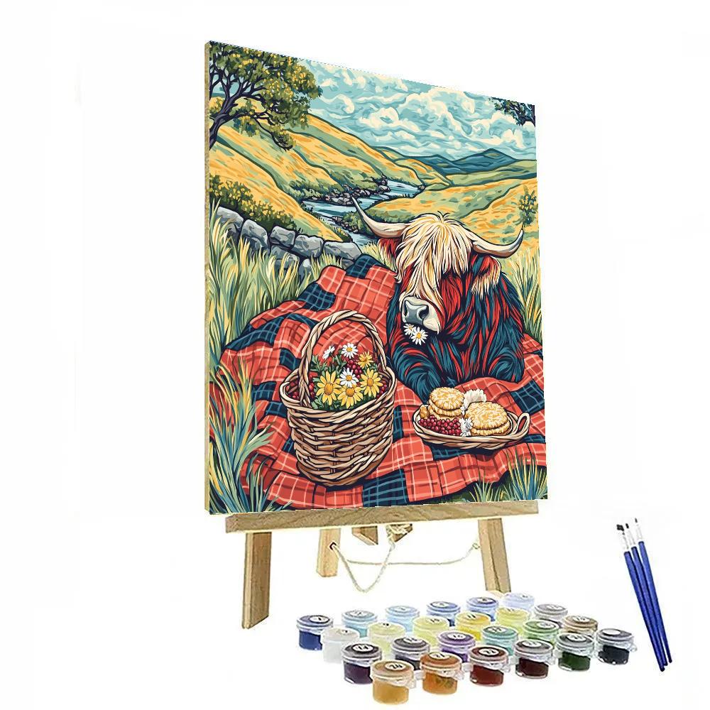 Tartan Picnic Highland Cow Companion Numbered painting kits