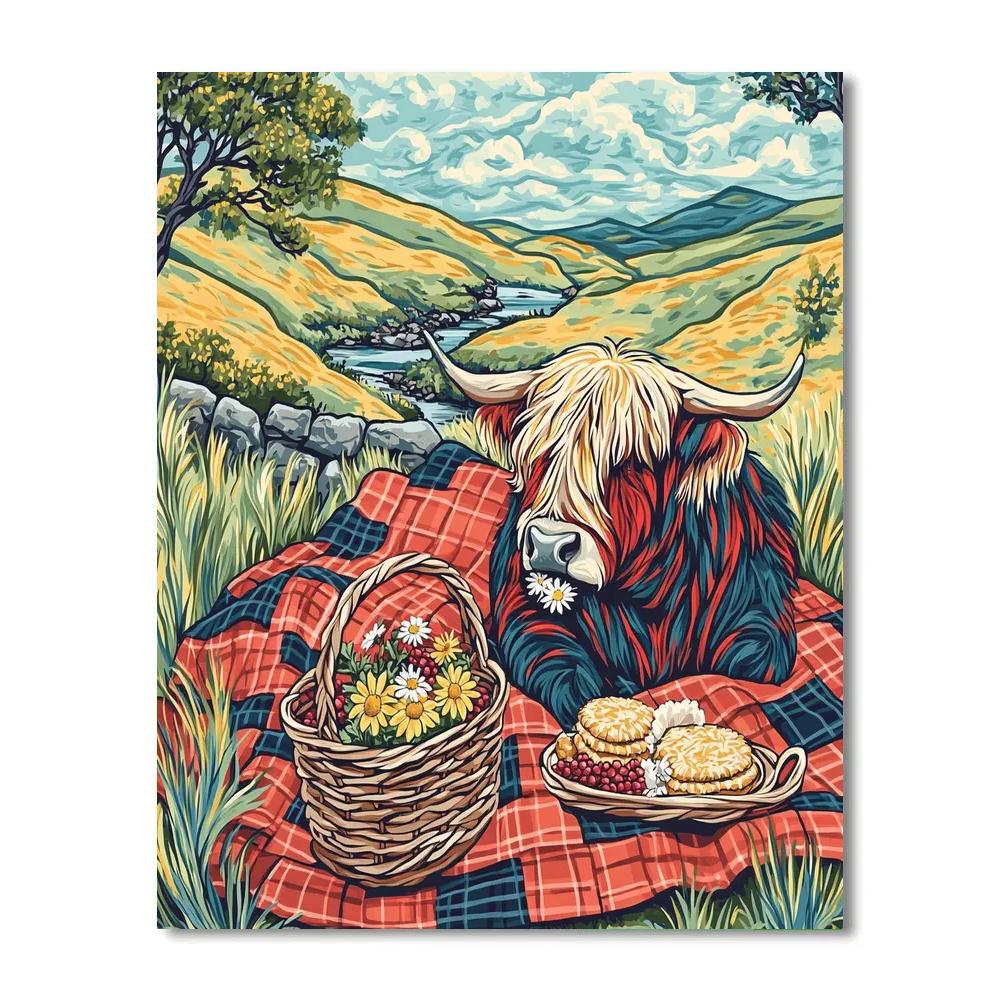 Tartan Picnic Highland Cow Companion Numbered painting kits