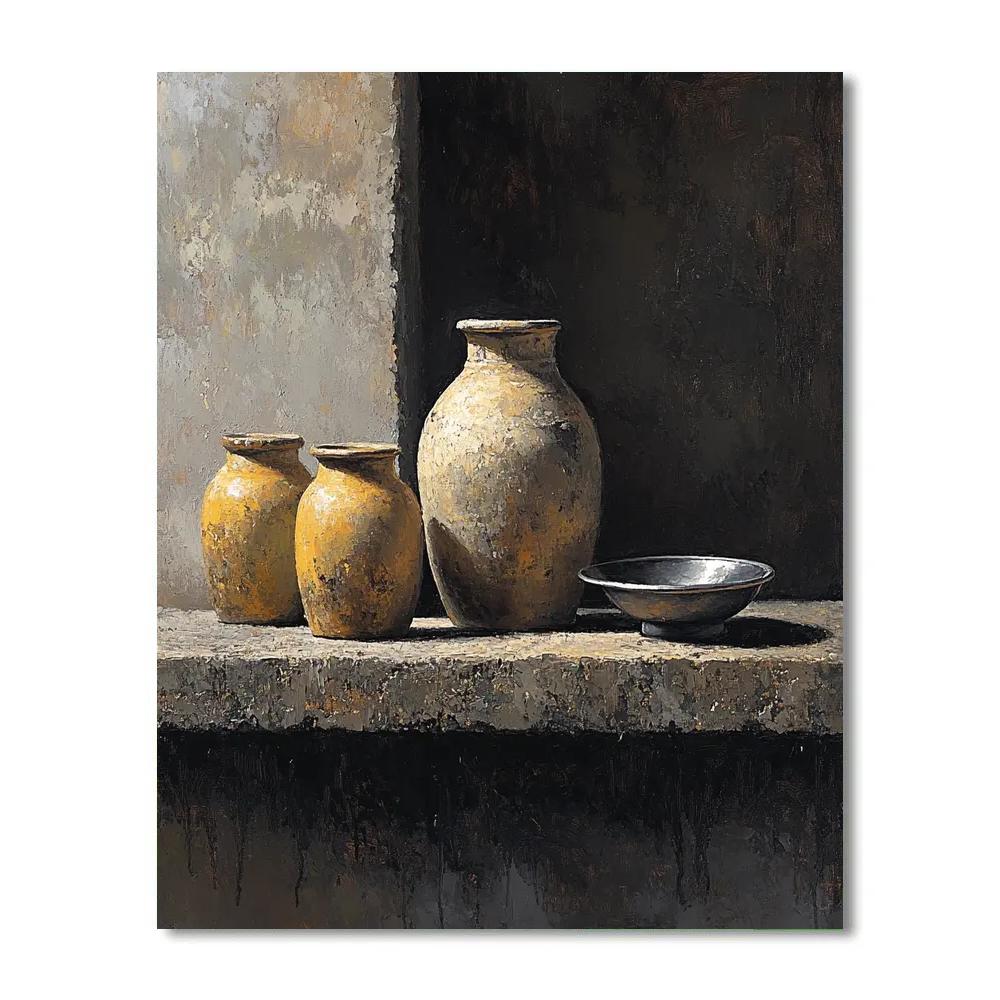 Diego Velázquez Inspired Lunar Silvery Bodegon Of Earthenware Jars Paint by numbers art