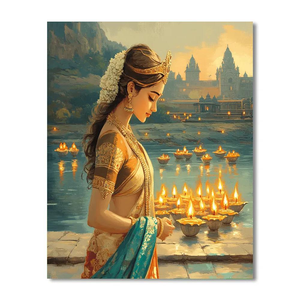 Parvati Riverbank Lamp Lighting Ceremony Paint by numbers art